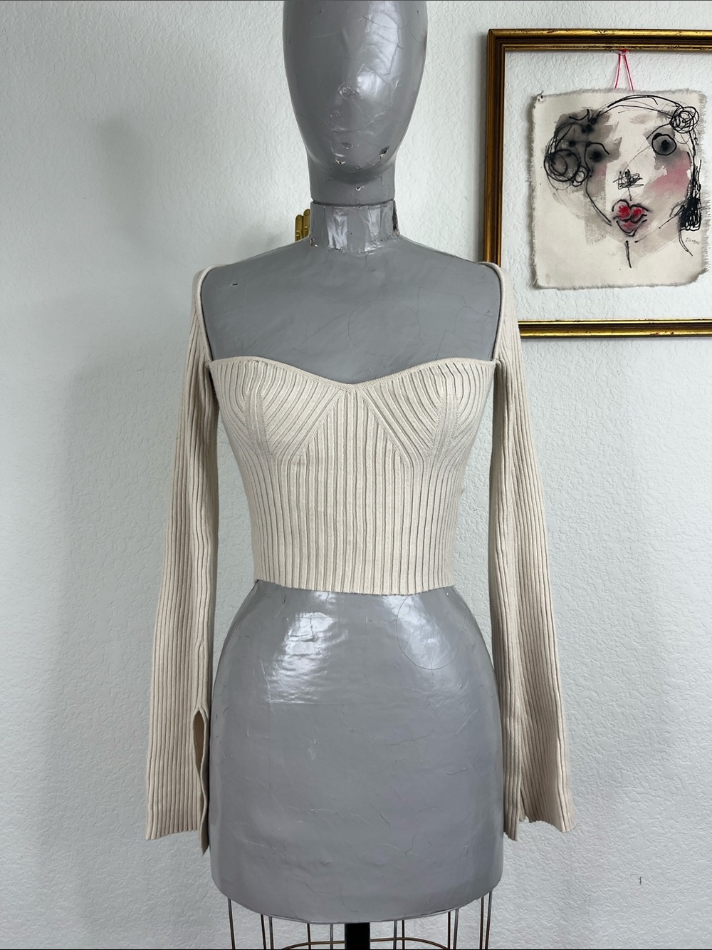 URBAN OUTFITTERS UO Juliet Portrait Khaite Sweetheart Neck Ribbed Sweater